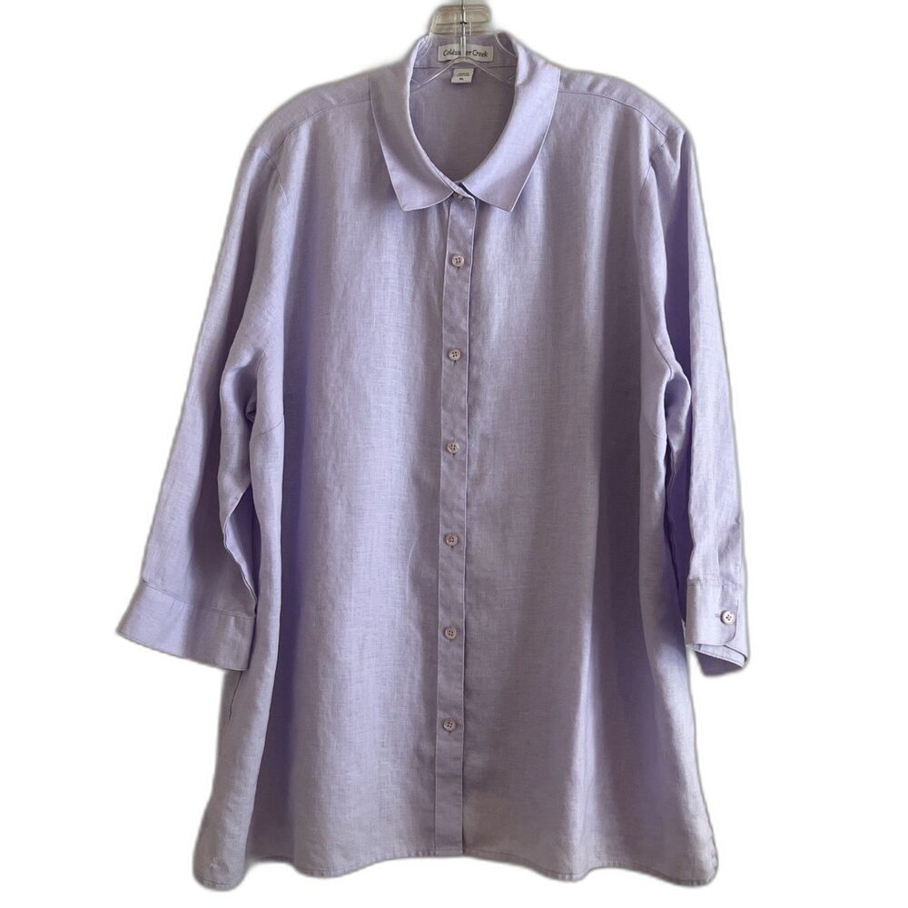 Coldwater Creek 100% Linen Blouse Womens XL Lilac Purple 3/4 Sleeve Lagenlook